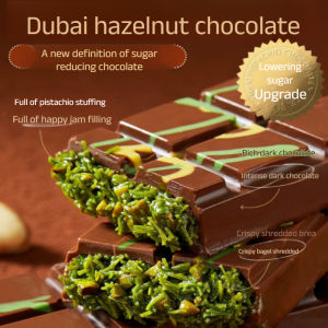 Internet-Famous Dubai Chocolate Pistachio-Infused Crisp Candy Bar Indulgence Trans Fat Free Health-Conscious