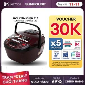 Nồi cơm điện tử 1.8L Sunhouse SHD8909 | Công suất 700W | Ruột nồi 5 lớp phủ chống dính Whitford an toàn