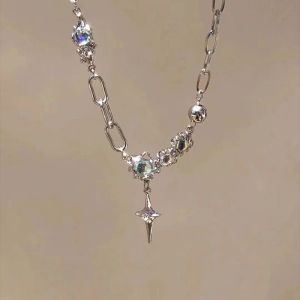 Women Necklace Dainty Silver Moonstone Pendant Chic Minimalist Jewelry Accessory Daily Party Matching Gift For Girls Ladies