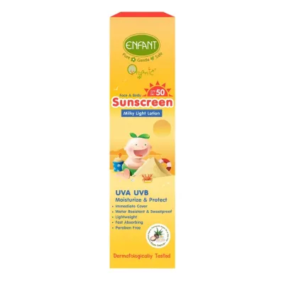 Enfant (อองฟองต์) Organic Plus Face & Body Sunscreen Milky Lotion SPF 50 PA+++ โลชั่นกันแดดสูตรอ่อนโยนสำหรับเด็ก 70ml.