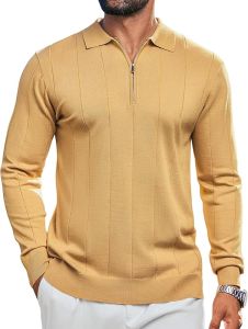 Mens Knitwear  Polo  Long-sleeve shirt with quarter-zip  Polo  Casual Fashion Slim Fit Golf Shirt