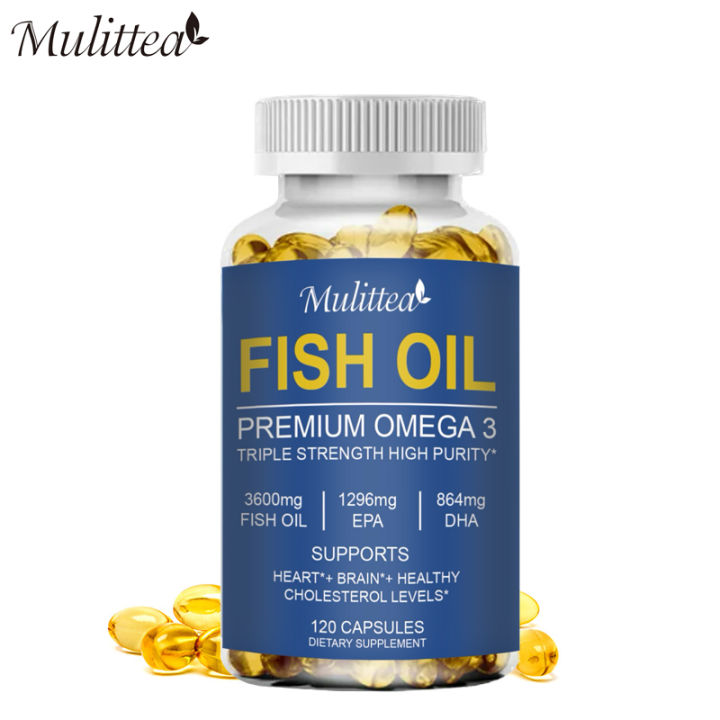 Fish Oil 3600 mg Soft-Gels omega 3 supplement with EPA & DHA for Brain Heart Joints Skin and Immune Support 120pcs Minyak Ikan 3600 Mg Suplemen Omega 3 Gel Lembut dengan EPA & DHA untuk Sendi Jantung Otak Kulit dan Dukungan Kekebalan Tubuh