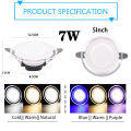 Tricolor Pin light 7W LED Downlight Ultra-Thin Ceiling Light  Dimmable light Recessed Round  4in /5inch Panel Light Round Square Led Ceiling Lamp. 