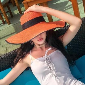 Summer Beach Straw Hat Womens Summer Seaside Vacation Big Brim UV-Proof Sun Protection Sun Shade Sun Hat Wide Brim