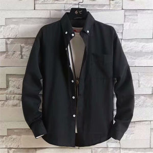 Japanese Oxford cloth Long sleeve Shirts Fashion Business Casual Plain Lapel Tops