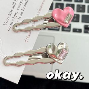 2pcs Hợp Kim Bạc kẹp tóc hồng kim cương nhân tạo tình yêu kẹp tóc kẹp tóc thú mỏ vịt sóng kẹp tóc ngắn