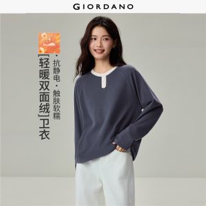 Giordano Women Contrast trim ralgan sleeve fleece sweatshirt Free Shipping 05326793