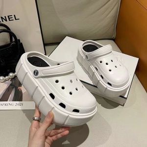Free Shipping Thick-Soled Clogs For Women Trendy Summer New Style High-Heeled Chain Bear Toe-Cap Slippers For Outdoor Wear