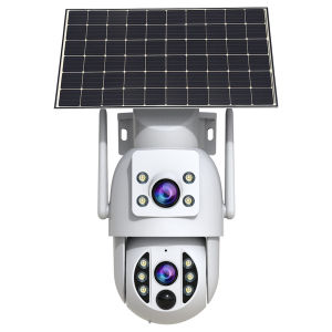 JOOAN Dual Lens WiFi Solar Camera 4K 8MP Ultra HD CCTV PTZ Camera Outdoor Waterproof PIR Motion Detect 360 Degree Rotation Infrared Night Vision Two-Way Voice Audio Surveillance Monitoring Security Camera+4G SIM Soalr Camera