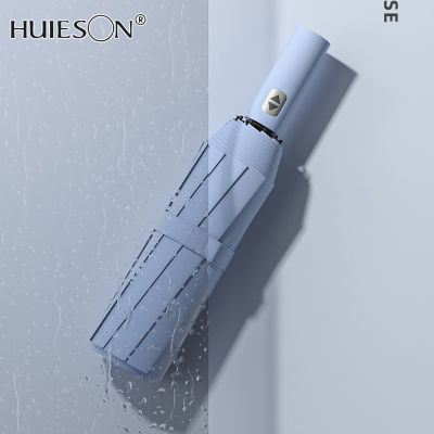 【HUIESON】Fully automatic umbrella men's reinforced three-fold umbrella for both weather and rain women's sunscreen parasol folding sun umbrella