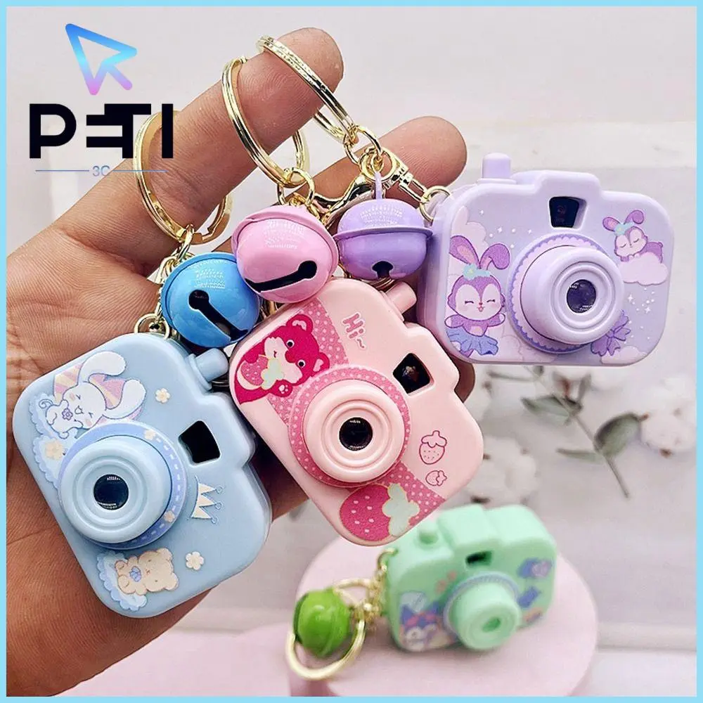 PETI3C with Bell Mini Projection Camera Keychain Multicolor Cartoon Pattern Doll Camera Gift Dolls Accessories Bag Ornament Pendant Unisex