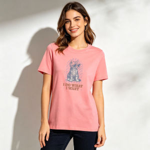 [Local Stock] HBESTY  I Do What I Want Cool Tabby Cat Checkered Arch Frame Women Cotton T Shirt Independent Pet Owner Soft Aesthetic Vibe Outfit Top