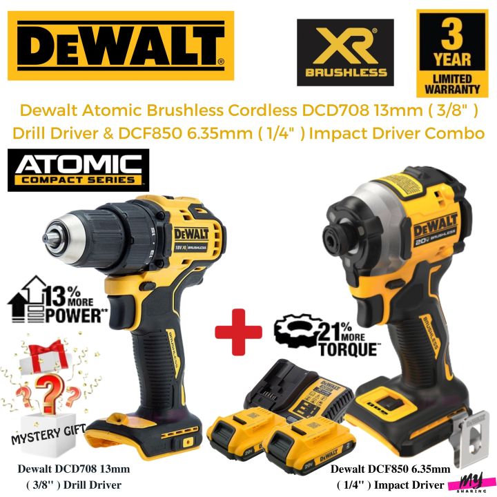 DEWALT Atomic Brushless Cordless DCD708 13mm 3 8 Drill Driver DCF850 6.35mm 1 4 Impact Driver Combo Lazada