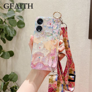 [GFAITH] Cherry Blossoms Case OPPO Reno 8T 4G / OPPO Reno8 T 5G Casing Painting Flowers Soft Cover With Wrist Strap Holder + Lanyard
