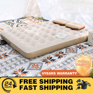 【COD】Camping Air Bed Inflatable Air Mattress Single/Queen Airbed Camping Air Mattress w/ AC Pump & Air Pillow Portable Inflatable Blow-up Bed for Camping Travel Guests 600lb Weight Capacity