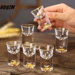 KOQZM Luxury Crystal Glass Vodka Glass Sake Shochu Glass Bar Liqueur Double Bottom Gold Foil Glass Tea Cup High-end Gifts Hard Liquor