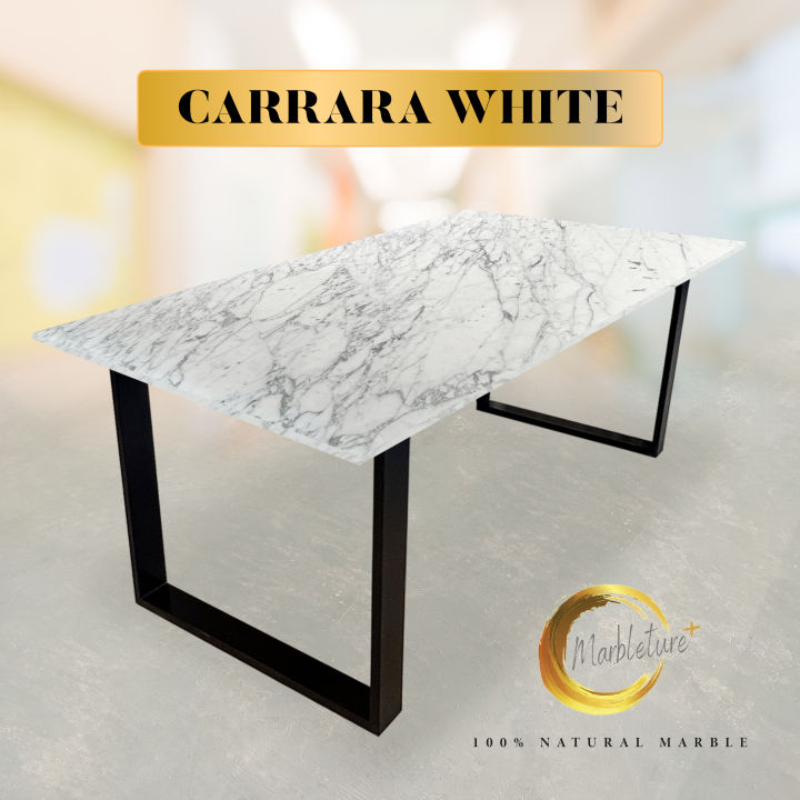 Marbleture 100% Natural Carrara White Marble Rectangular Dining