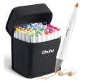 Ohuhu Alcohol Markers BRUSH & CHISEL Tipped Art Marker Set for Artist Adults Coloring Sketching Drawing Alcohol-based Ink - Brush Chisel Dual Tips - Honolulu - Colors w/ 1 Blender and Case. 