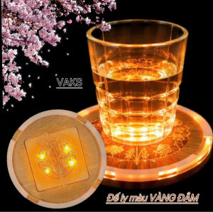1cái Đế lót Ly đèn led VÀNG ĐẬM - NHỰA GỖ TRÒN - đã có pin sẵn(+TẶNG KÈM 4 VIÊN PIN)- nhấp nháy nhanhchậmsáng luôn