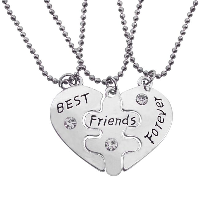 pieces set Best Friends Forever BFF heart-shaped triple pendant diamond  stitching necklace necklace set men's and women's Christmas gift necklace 