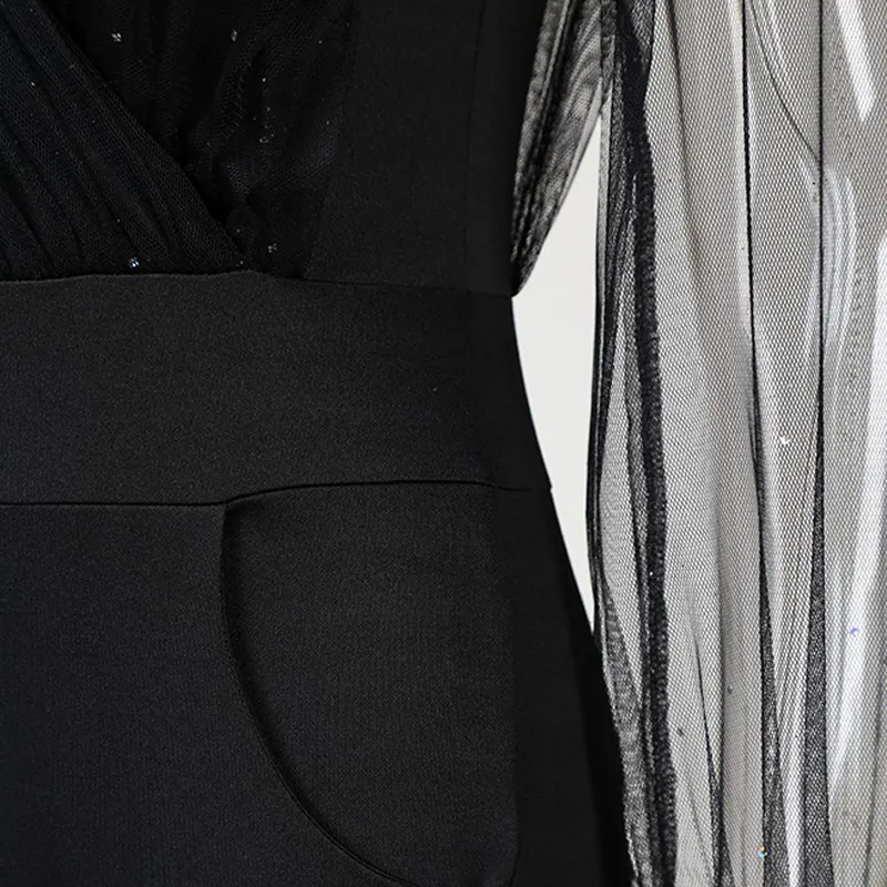 Rompers Womens Jumpsuit Black Elegant Sequins Mesh Glitter Party