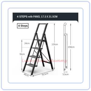 【Pure Care】 Aviation Step Ladder - 3/4/5 Steps / Slim Aluminium Ladder / Foldable / Space Savings / Large Board Ladder