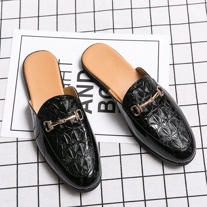 Black Half Shoes For Men Leather Shoes Men Mules Casual Shoes Men