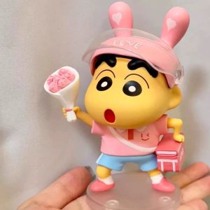 In Stock Creative Crayon Shin Chan Sending Flower Figure Doll Car Desktop Ornament Romantic Gift Surprise Exprion of Love for Girlfriend