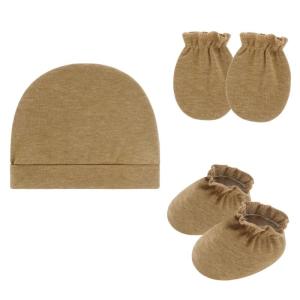 Baby Scratches Proof Mittens with Matching Bonnet and Booties Gentle Cotton Fetal Hat for Newborns Skin Protections