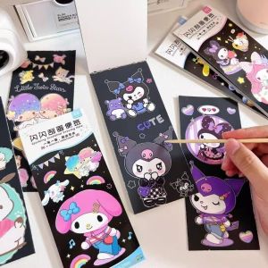 Sanrio Magic สี Rainbow Kuromi My Melody การ ์ ตูน Scratch Art ภาพวาดกระดาษการ ์ ดชุดวาด Stick เด ็ ก DIY วาดของเล ่ น
