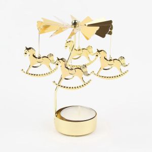 KEND Metal Metal Rotating Tea Light Holder Hollow Gold Silver Rotating Candlesticks Revolving Lantern Angel Carousel Pattern Christmas Rotating Candle Holder Party