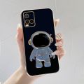 Hongtinga case suitable for IQOO Z9 Z9x T1X T1 Pro 5g 2022 vivo Y21a Y21s Y21 Y21t 2021 Y33s Y33t, with astronaut folding stand, stylish luxury chrome plated soft plastic TPU phone square camera case, anti rubber protection. 