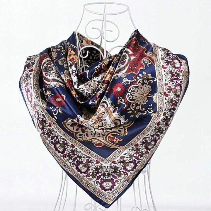 Women'S Scarves Professional Square Scarf National Style Shawl 90cm Silk  Smooth Satin Fashion Floral Shiny Lady Women Muslim Hijab 90cm 