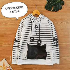 Sweater Hoodie Anak Perempuan - Baju Atasan Abg Remaja Cewek - Kucing Salur 103