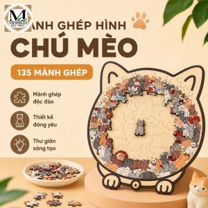 Mishilei bộ ghép hình gỗ mèo 135 mảnh puzzle khung sẵn lắp ráp trang trí phòng khách giảm stress quà tặng thủ công