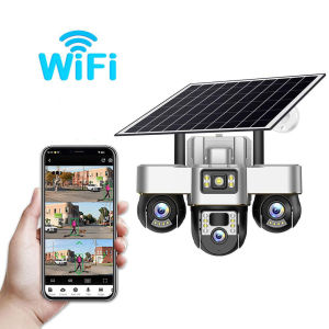 V380 PRO 4G/WIFI Night Vision Solar street light CCTV Camera Outdoor Waterproof Two Way Intercom PIR Human Detection dual Lens Three screen Solar CCTV