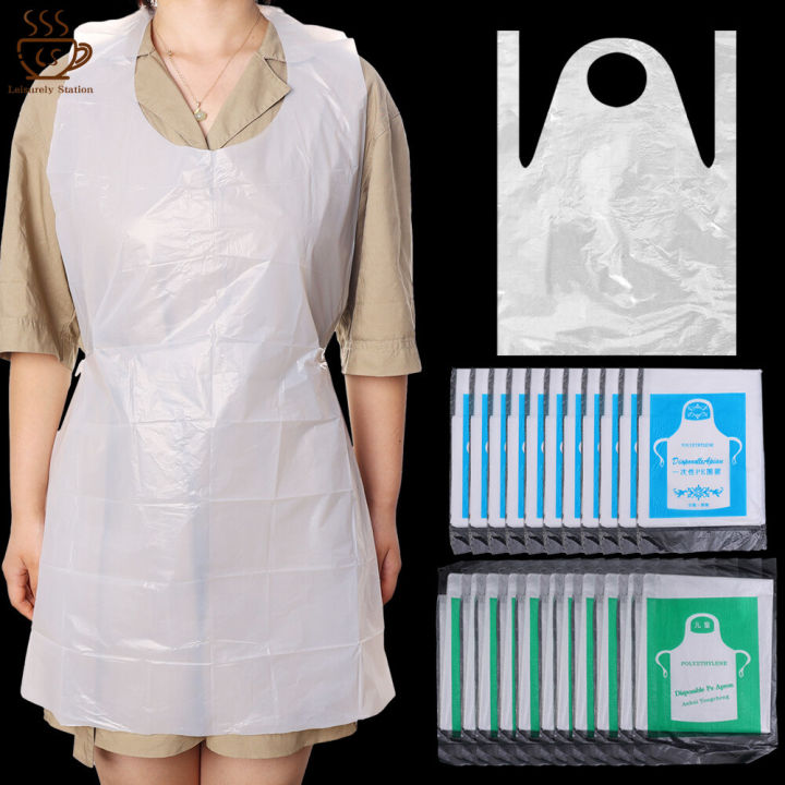 10Pcs Disposable Aprons Clear Plastic Housework Apron Waterproof Oil ...