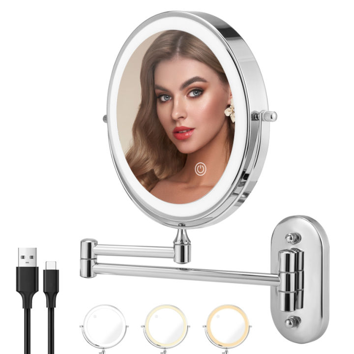 Rechargeable Makeup Mirror With Light, Double Sided Wall Mounted