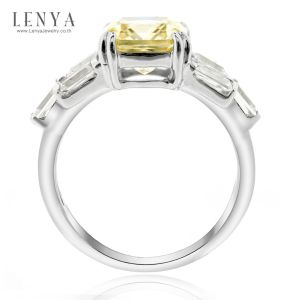 LENYA แหวน CZ แฟนซีสีเหลือง DiamondLike เสริมลุคใส่สบายทุกวัน ตัวเรือนเงินแท้925 ชุบทองคำขาว