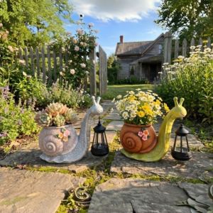 UYDG Resin Snail Statue Planter Decorative Sun Proof Snail Holding Solar Lantern Solar Garden Light Eco Plant Pot Resin Decorative Flowerpot Garden Decoration