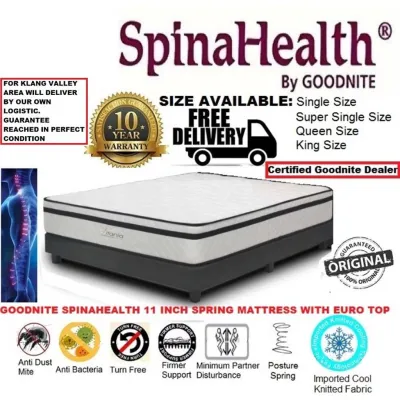 Goodnite SpinaHealth Posture Spring With Euro-Top 11 Inch Mattress / Tilam (Single/S.Single/Queen/King/Aladdin)10 Years Warranty