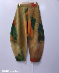 2MUAY รุ่น CX0427 กางเกงพลีทคุณภาพ THICK PRINTED CURVE PLEATED PANTS 2 สี FREE SIZE