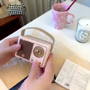 Rechargeable Wireless Classical Antique Retro PortableSmall Vintage Multimedia FM Radio Bluetooth Music Player Speaker Matte Pink HM11  Retro Bluetooth Speaker