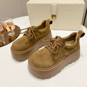 Free Shipping 2026 Spring Collection: Retro Lace-Up Platform Loafers For Women Versatile And Suitable For Petite Figures Thick-Soled Flats