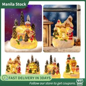 Christmas Gingerbread Village House with Light Resin Miniature Village Santa Claus House Model Micro Landscape Ornaments Gift