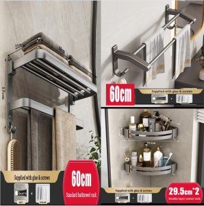 Metal Aluminum Bathroom Shelf Bathroom Towel Rack Toilet Storage Rack Wall Mounted Free Punching for Easy Ins