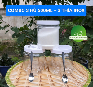 Combo 3 Hủ Nhựa Duy Tân Tròn 600ml Kèm 3 Thìa INOX  Hủ Nhựa Đựng Gia Vị F028