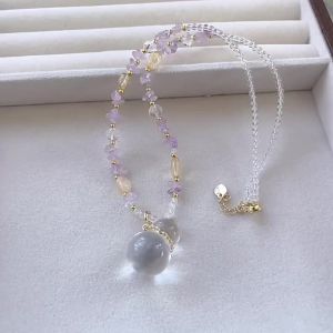 Natural Crystal Necklace White Crystal Gourd Pendant Necklace Simple Design Versatile Commuting Wealth-Attracting Jewelry