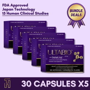 Ultabio BUNDLE of 5 Boxes (Total of 150Capsules) Lactococcus lactis strain Plasma Postbiotic (Related to Probiotics / Prebiotics) FDA REGISTERED  Helps provide quality sleep strengthens immunity anti-acne anti-aging helps in AR Asthma Cough & colds