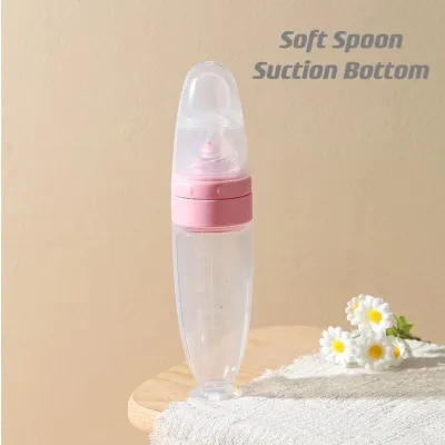 Infant Baby Safety Kids Silicone Feeding Spoon Feeder Food Rice Cereal Bottle Essential Milk Bottle